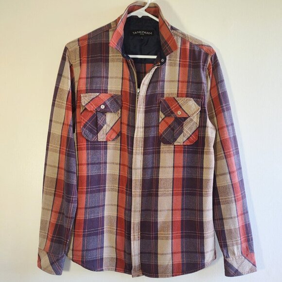 TankFarm & Co Men's Plaid Over Shirt Full Zip Rugged Designed in CA  Size Medium - Picture 3 of 9